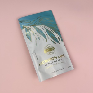Tùy chỉnh in 300g hương vị vani Túi Latte với hiệu ứng lá vàng đứng lên zip đóng túi nhựa - Product Image 3
