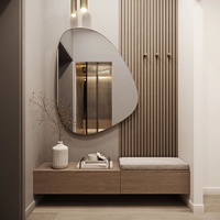 Meuble d'entrée moderne avec miroir rétroéclairé LED, console de rangement pour entrée de maison, table de toilette avec miroir, armoire en bois