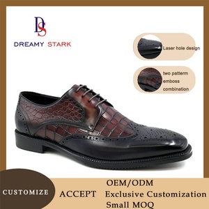 Chaussures habillées Oxford confortables pour hommes, en cuir véritable de haute qualité, faites à la main, avec deux motifs gaufrés, logo personnalisé, marque originale, collection automne - Product Image 6