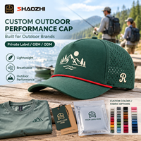 Casquette de pêche personnalisée 5 panneaux avec cordon, perforations laser, respirante, séchage rapide, résistante à l'eau, logo brodé