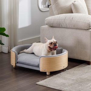 Venta al por mayor cama extraíble para mascotas sofá transpirable antiarañazos para perros con diseño moderno <span class=keywords><strong>de</strong></span> madera - Product Image 2