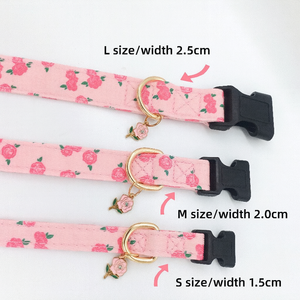 Fabriek Groothandel Reflecterende Zachte Polyester & Katoenen Gesp Hond & Kat Kraag Met Snelle Release Anti-Verloren Roze Bloemen Print - Product Image 3