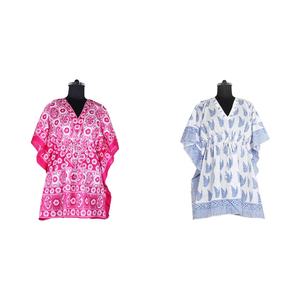 Col en V sans manches imprimé court Caftan robes pour femmes vêtements haute qualité femmes vêtements court Caftan robe main bloc imprimer - Product Image 1