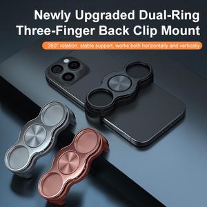 Nouveau support de téléphone à clip dorsal double anneau pour trois doigts, rotation à 360°, anti-stress, clic mécanique, support stable horizontal/vertical - Product Image 2