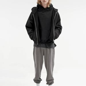 High Quality Wholesale Custom Acid Wash Hoodie 100% Cotton Heavyweight Drop Shoulder Double Zip Hoodie Vintage Zip up Hoodie - Product Image 5