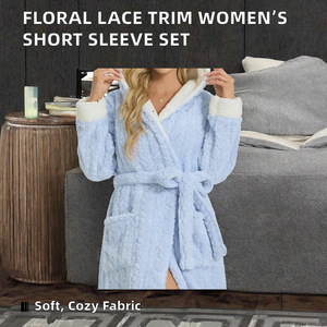<b>Women</b> Sherpa Lined <b>Robe</b> Hooded Loungewear Soft Plush Bathrobe Home <b>Robe</b> - Product Image 2