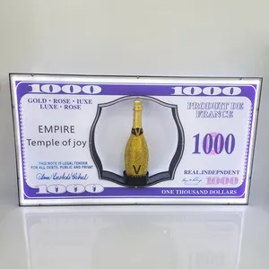 Fast Delivery Custom Logo 100 USD Champagne Sign Vip Dollar Bill LED Bottle Presenter Sign