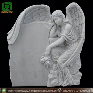 Pierre tombale en marbre blanc sculptée à la main avec un ange, utilisée dans les cimetières - Product Image 1