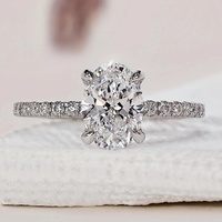 Anillo de Compromiso Solitario con Diamante Cultivado en Laboratorio de 2 Quilates, Corte Ovalado, Cuatro Puntas, Banda Pavé, Oro Sólido de 10K/14K/18K, Certificado IGI, CVD/HPHT, Personalizado
