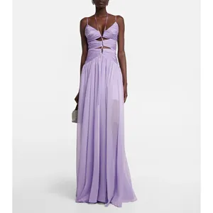 A8000 Wholesale Price Spaghetti Strap Women Maxi Dress Purple Sexy Cut-out Ladies Party Dress