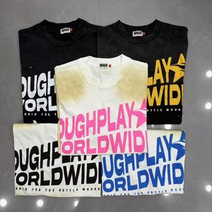 Camisetas de hombre de manga corta con diseño de letras coloridas estilo vintage, logo estampado, agujeros y salpicaduras de pintura, venta al por mayor de fábrica, estilo casual. - Product Image 2