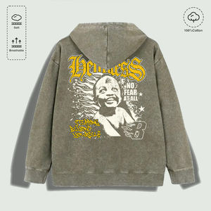 Sudadera con Capucha 100% Algodón Lavado con Estampado Gráfico 'Hellness No <span class=keywords><strong>Fear</strong></span> at All Beyond Self', Varios Colores - Product Image 4