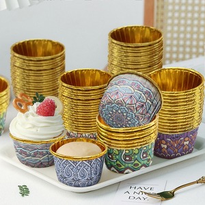 Beigu Doublures jetables en papier pour gâteaux et cupcakes, à motif oriental, à bord doré et à bord roulé, style arabe, pour la cuisson et l'emballage - Product Image 2