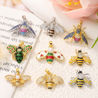 HD584 Vente en gros Breloques insectes abeilles tendance en laiton plaqué or/argent avec zircon, composants de bijoux DIY pour accessoires féminins