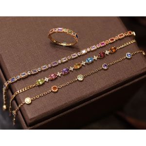 Xinfly Ladies Fine Jewelry <b>Set</b> 18K Yellow Gold and Colorful Sapphire Ring <b>Bracelet</b> for Parties and Gifts - Product Image 1