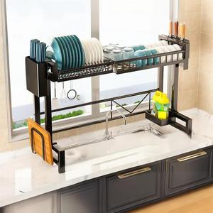 Kệ chậu rửa chén bằng thép không gỉ mới, có thể kéo dài, với chiều rộng có thể điều chỉnh để lọc và cất giữ đồ dùng. - Product Image 4