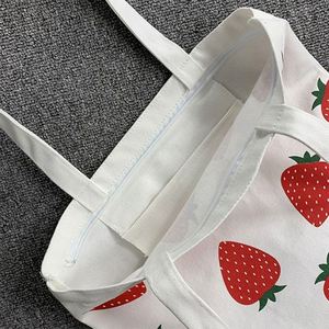 Large Capacity Eco Friendly Korean Style Promotional Strawberry Print Customizable Design <b>Medium</b> <b>Size</b> Handled Canvas <b>Bag</b> - Product Image 4