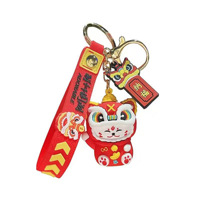 Porte-clés Danse du Lion en PVC Souple, Breloque Tête de Lion Chinois 3D, Porte-clés Mascotte Porte-bonheur, Pendentif de Sac pour Cadeau du Nouvel An, Souvenir
