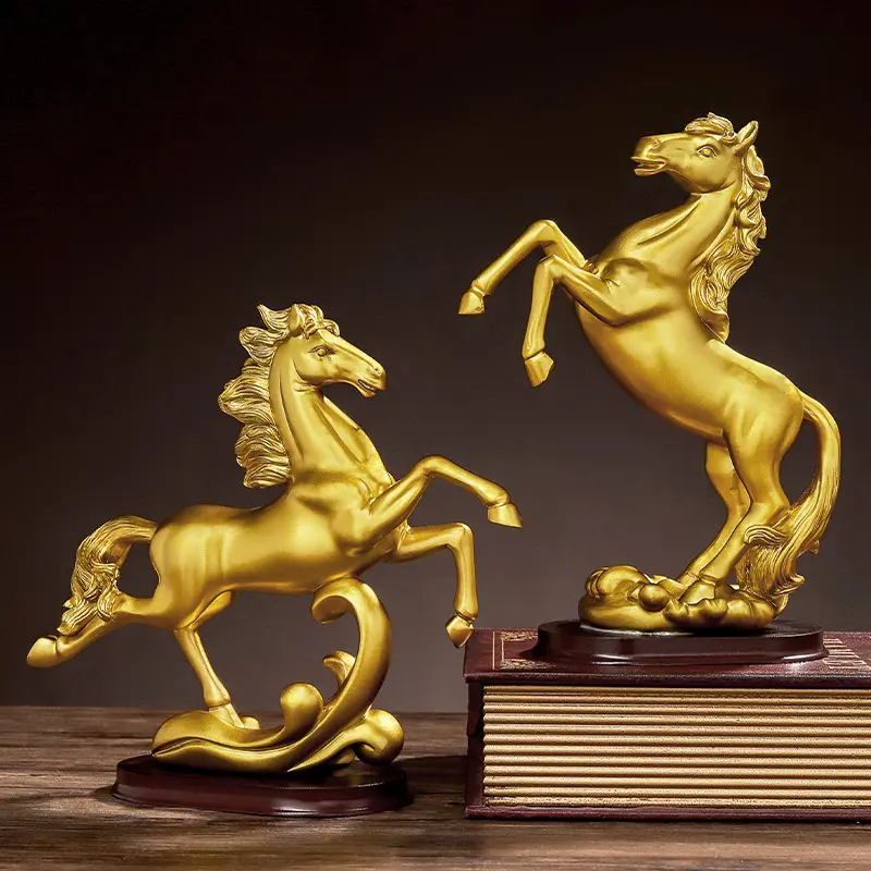 Promotion Gold Resin Horse Sculpture Decoration Office Living Room Home Decor Luxury