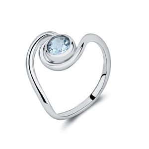 Bague minimaliste inspirée des vagues océaniques, ornée d'une pierre précieuse aigue-marine, style marin frais, motif vague tourbillonnante. - Product Image 1