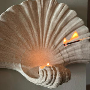 Portavelas y Lámpara de Pared de Concha de Arenisca de Mármol Natural, Decoración Boho Costera, Luz de Mesa/Pared de Doble Uso - Product Image 2
