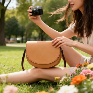 Bolso Bandolera de Cuero Genuino Marrón Claro para Fotógrafas, Diseño Personalizado, Resistente, para Cámara DSLR y Lentes - Product Image 2