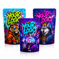 Sachet Mylar Personnalisé 3,5g Anti-Odeur ZA Pack, Pochette d'Emballage Brillante Thème Art Urbain Néon Animaux Tigre Lapin Loup