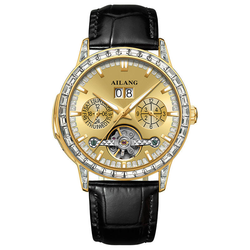 Gold case-gold face-leather strap