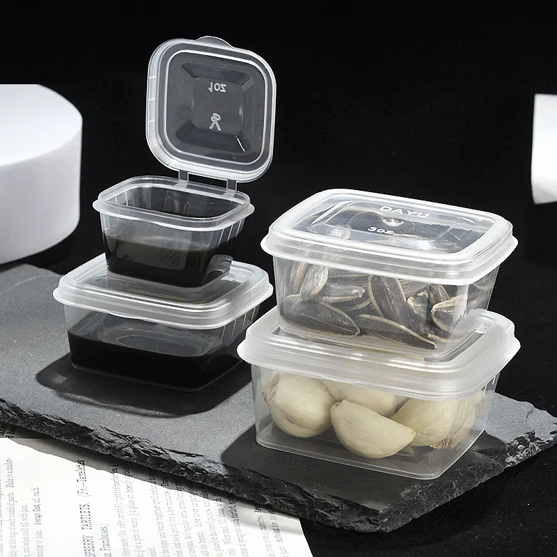 Plastic 1/2/3/4/5oz one-piece sauce cup Square clear with lid Dip cup takeout soy sauce seasoning food container