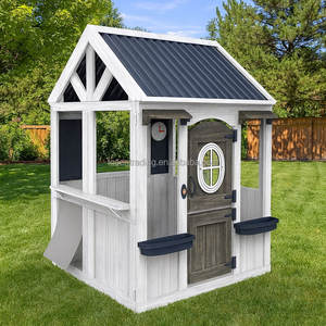 Maisonnette de jeu en bois moderne pour enfants, style cottage blanc, avec cuisine, casseroles, poêles et ustensiles - Product Image 3