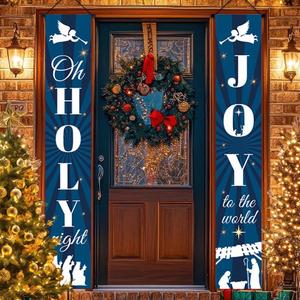 ชุดคู่คำอวยพรคริสต์มาสขนาด 1*6 ฟุต 2 ชิ้น/ชุด ทำจากผ้าโพลีเอสเตอร์ สำหรับตกแต่งประตูและบ้าน อุปกรณ์ตกแต่งวันหยุด - Product Image 5