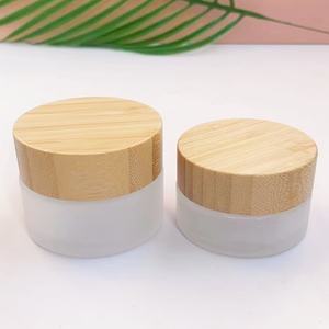 Hot Sale Luxury 5g 15g 30g 50g 100g 2oz 4oz Bamboo Cosmetic Packaging Frosted Cream <b>Glass</b> Jars with Bamboo Lid - Product Image 2