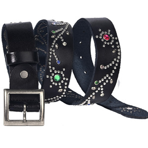Stijlvolle Amerikaanse gepersonaliseerde riem met bloemenmotief, studs en diamanten, punkstijl, heavy-duty, plantaardig gelooide legering, voor heren en dames - Product Image 6