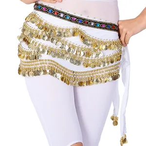 Dance Women Handmade Egyptian Bellydance Hip Scarf / Silver Belt Belly Dancing Wrap Hip Skirt Gold 310pcs Coins Velvet For Women Adults