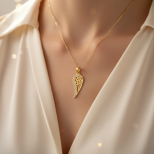 14K <b>Solid</b> <b>Gold</b> Angel Wing <b>Pendant</b> Necklace Fine Jewelry with Zircon Stone Women's Chain Protection Charm Made in Turkey - Product Image 3