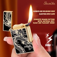 Briquet en métal compact et fin, rétro, rechargeable au butane, à flamme latérale, avec meule à silex et flamme nue pour cigarettes