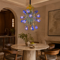 Lustre en verre soufflé à la main en forme de fleur d'iris pour salon de villa, luminaire suspendu au plafond