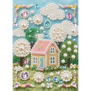 Splendida Pittura Diamantata con Paesaggio, <span class=keywords><strong>Casa</strong></span>, Albero, Nuvola e Perle Semilavorate - Product Image 1
