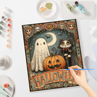 CHENISTORY Peinture par numéros DIY pour adultes, thème Halloween : Fantômes, citrouilles et chatons, à colorier par numéros