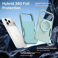 Étui de protection robuste hybride TPU PC cyan premium avec support, antichoc, magnétique, pour iPhone 17 18 Pro