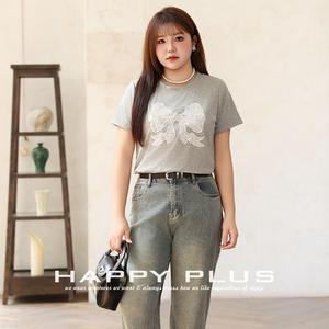 Happy Plus Tee-shirt à manches courtes avec nœud brodé, haut tricoté d'été pour femme, grande taille, noir - Product Image 3