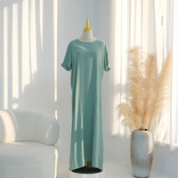Robe intérieure longue en polyester grande taille 2026, effet 3D, couleur unie, manches courtes, manches princesse