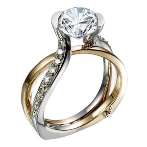 Anello di Fidanzamento Bicolore da Donna, Elegante Anello Regolabile con Cristallo Rotondo, Gioiello per Proposta di Matrimonio - Product Image 1