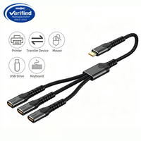 Adaptateur Répartiteur USB-C 1 vers 3, Hub USB-C 3 Ports Tressé pour Ordinateur Portable, PC, Imprimante, Souris, Clavier, Clé USB