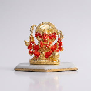 <b>Gold</b> Plated Panchmukhi Hanuman <b>Statue</b> with Orange Enamel Hindu Religious Idol Decorative Home Temple Decor Gift Handicraft - Product Image 1