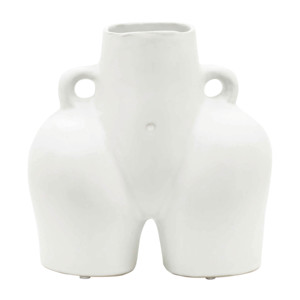 Vaso in ceramica a mezzo corpo, decorazione moderna per la tavola del soggiorno, bianco - Product Image 1