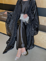 Robe longue islamique musulmane élégante noire et sobre LEDUO, kaftan ouvert, ornée de cristaux, abaya Dubaï