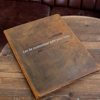 Penutup Menu kulit asli Bar kopi Hotel Folder buku Menu coklat tua A4 Restoran Menu Cover kulit