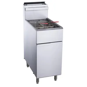 Standing LPG Stainless Steel deep fryer Commercial Chicken Potato Chips Gas Fryers 2 Baskets Temperature Control for restaurant