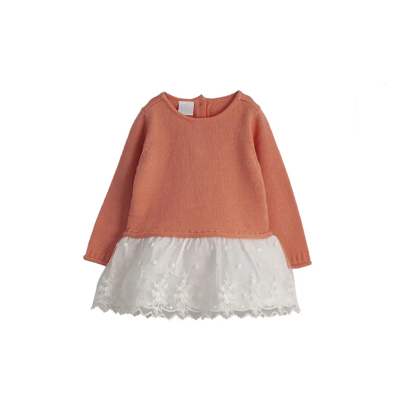 Neuankömmling Kinder kleidung Mädchen mischen Wolle Kinder pullover Kleid mit Spitze